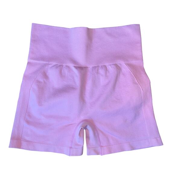 Pink Seamless Scrunch Bum Workout Gym Shorts Ribbed Size Large - Picture 1 of 6